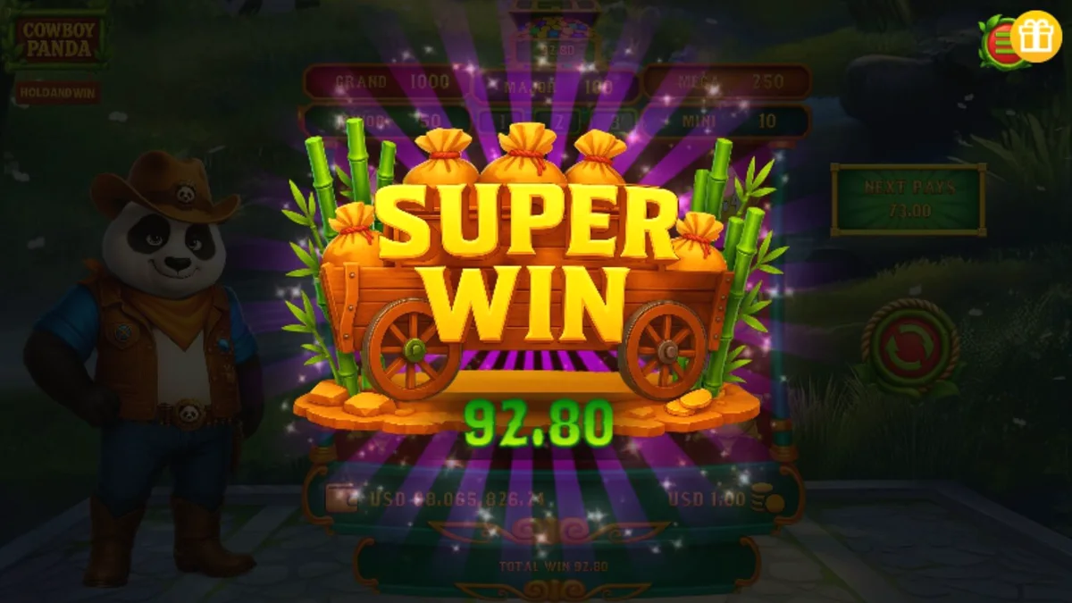 Cowboy Panda Hold & Spin slot machine interface
